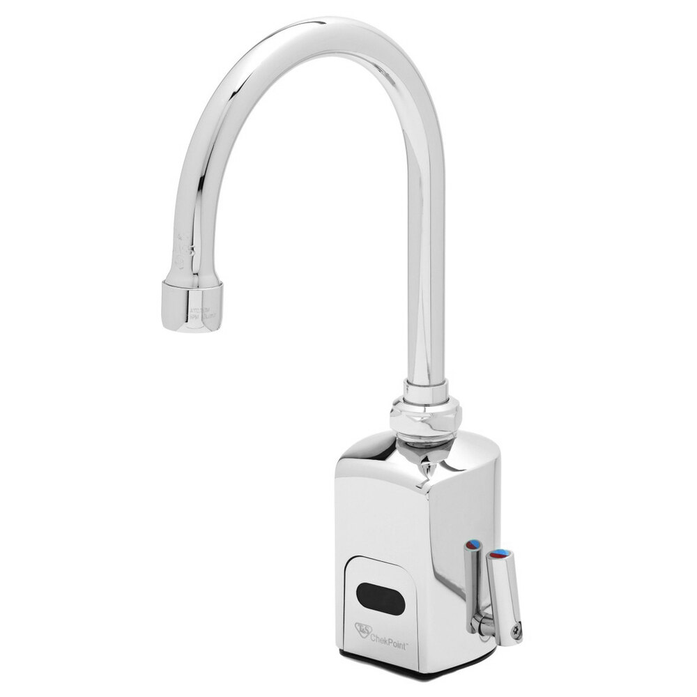 T&S EC-3130-VF05-HG ChekPoint Deck Mounted Hands-Free Sensor Faucet with 5 7/16" Swivel Gooseneck Spout, 0.5 GPM Vandal-Resistant Spray Device, and Hydro-Generator Power Supply