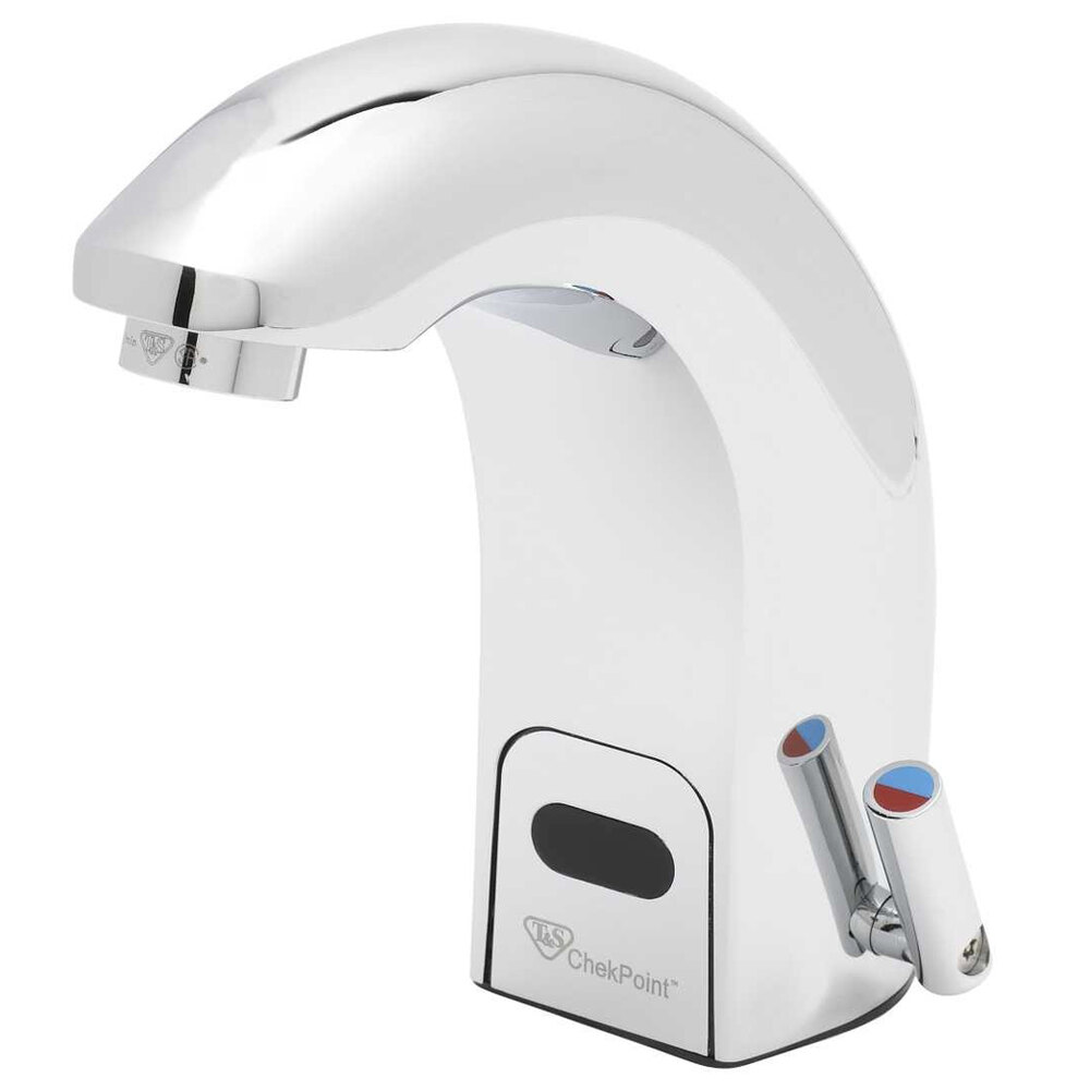 T&S EC-3142-VF05-HG ChekPoint Deck Mounted Hands-Free Sensor Faucet with 5" Rigid Cast Spout, 0.5 GPM Vandal-Resistant Spray Device, and Hydro-Generator Power Supply