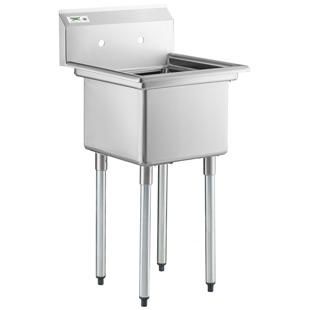 Regency 22" 16-Gauge Stainless Steel One Compartment Commercial Sink with Galvanized Steel Legs and without Drainboard - 17" x 17" x 12" Bowl