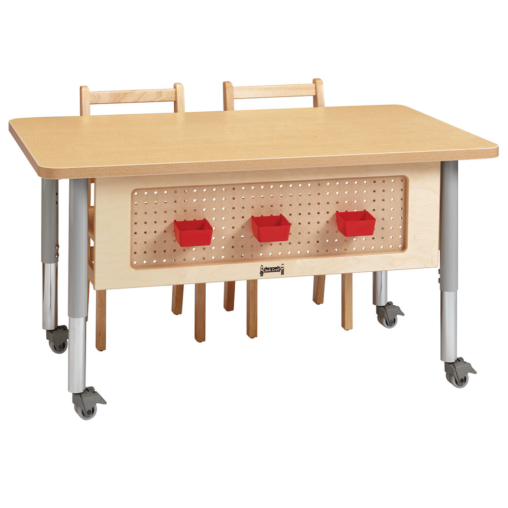 Jonti-Craft Baltic Birch 6474JCM251 48" x 30" x 20"-31" Children's STEM Table / Workstation with 2 Drawers, 2 Write-n-Wipe Whiteboard Panels, and Pegboard Modesty Panel