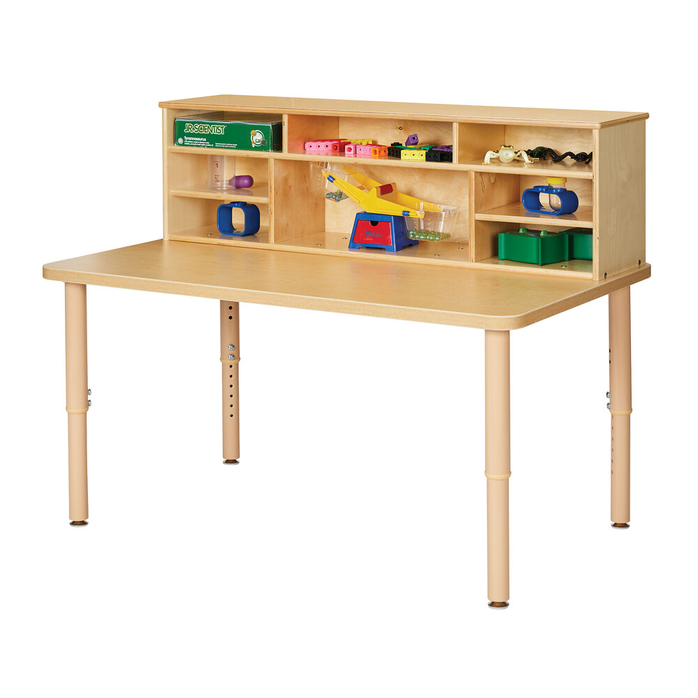 Jonti-Craft Baltic Birch 6280JCP251 Store-More 48" x 30" x 27 1/2"-37 1/2" Adjustable Wood Children's Work Table with Maple Laminate Top and 8-Section Storage