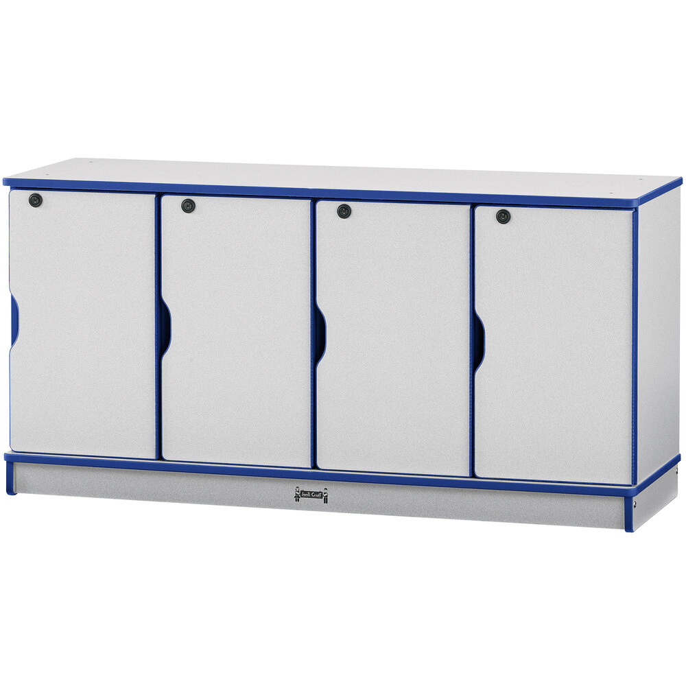 Rainbow Accents 4688JC003 48 1/2" x 15" x 24" Locking 4-Section Blue TRUEdge Freckled-Gray Single Stack Laminate Locker