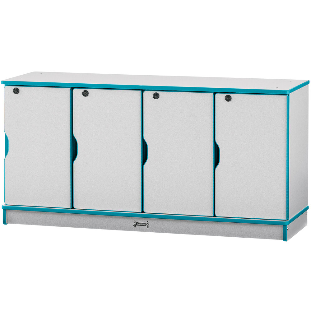 Rainbow Accents 4688JC005 48 1/2" x 15" x 24" Locking 4-Section Teal TRUEdge Freckled-Gray Single Stack Laminate Locker
