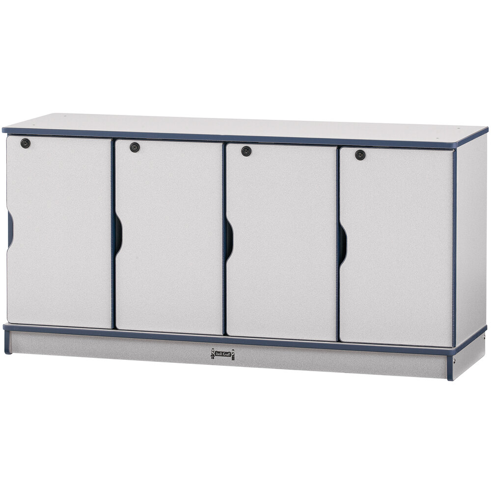 Rainbow Accents 4688JC112 48 1/2" x 15" x 24" Locking 4-Section Navy TRUEdge Freckled-Gray Single Stack Laminate Locker