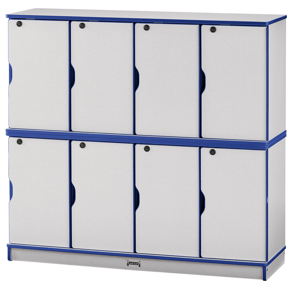 Rainbow Accents 4696JC003 48 1/2" x 15" x 45 1/2" Locking 8-Section Blue TRUEdge Freckled-Gray Double Stack Laminate Locker
