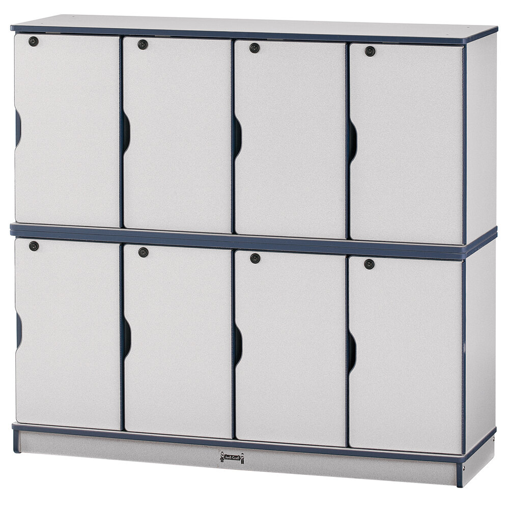 Rainbow Accents 4696JC112 48 1/2" x 15" x 45 1/2" Locking 8-Section Navy TRUEdge Freckled-Gray Double Stack Laminate Locker