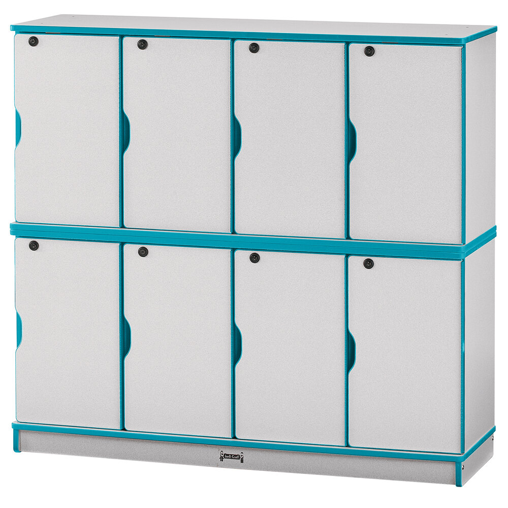 Rainbow Accents 4696JC005 48 1/2" x 15" x 45 1/2" Locking 8-Section Teal TRUEdge Freckled-Gray Double Stack Laminate Locker