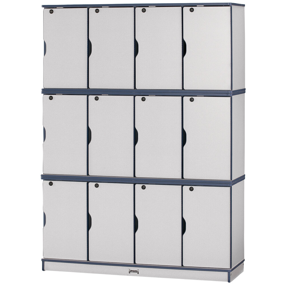 Rainbow Accents 4697JC112 48 1/2" x 15" x 67" Locking 12-Section Navy TRUEdge Freckled-Gray Triple Stack Laminate Locker