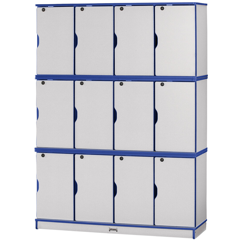 Rainbow Accents 4697JC003 48 1/2" x 15" x 67" Locking 12-Section Blue TRUEdge Freckled-Gray Triple Stack Laminate Locker