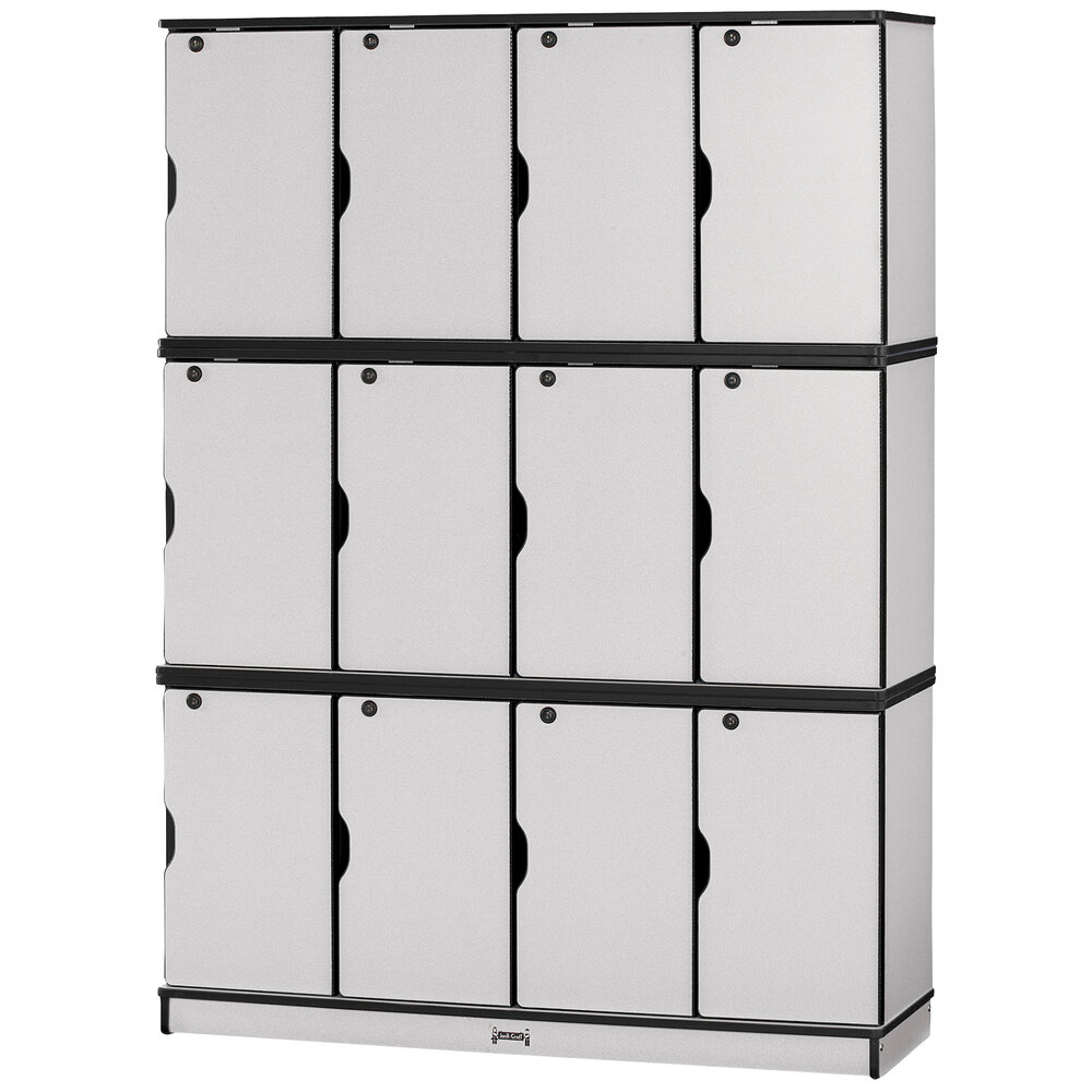 Rainbow Accents 4697JC180 48 1/2" x 15" x 67" Locking 12-Section Black TRUEdge Freckled-Gray Triple Stack Laminate Locker