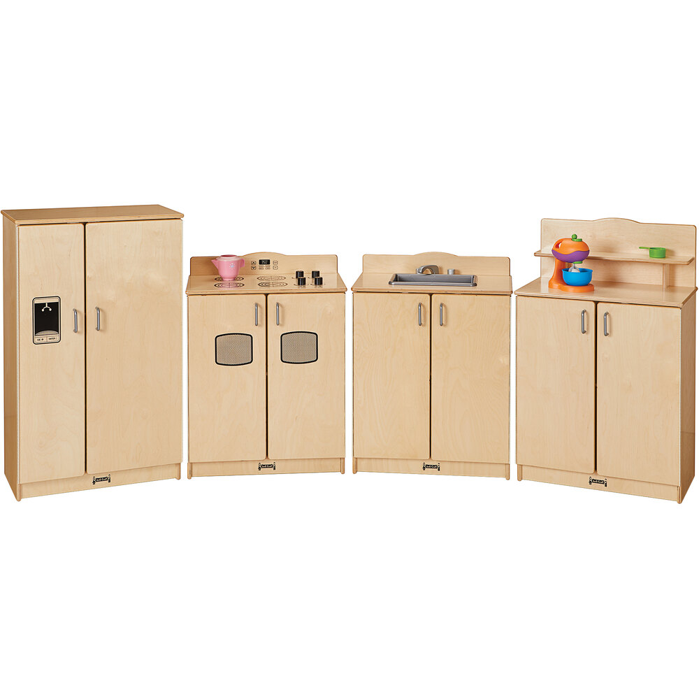 Jonti-Craft Baltic Birch 2411SA Culinary Creations 96" x 15" x 40" 4-Piece School Age Play Kitchen Set