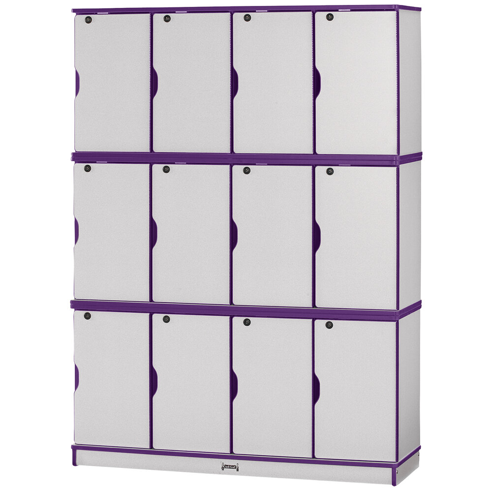 Rainbow Accents 4697JC004 48 1/2" x 15" x 67" Locking 12-Section Purple TRUEdge Freckled-Gray Triple Stack Laminate Locker