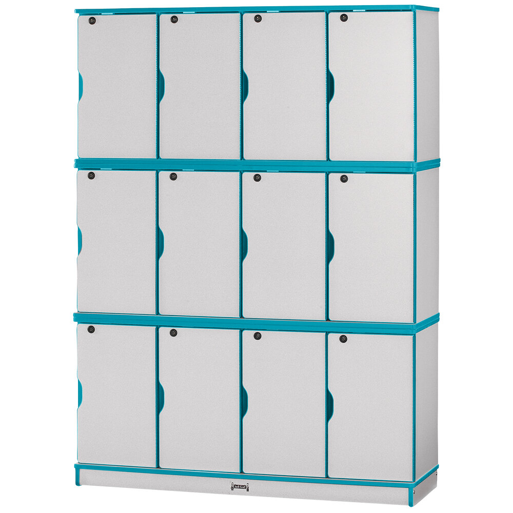 Rainbow Accents 4697JC005 48 1/2" x 15" x 67" Locking 12-Section Teal TRUEdge Freckled-Gray Triple Stack Laminate Locker