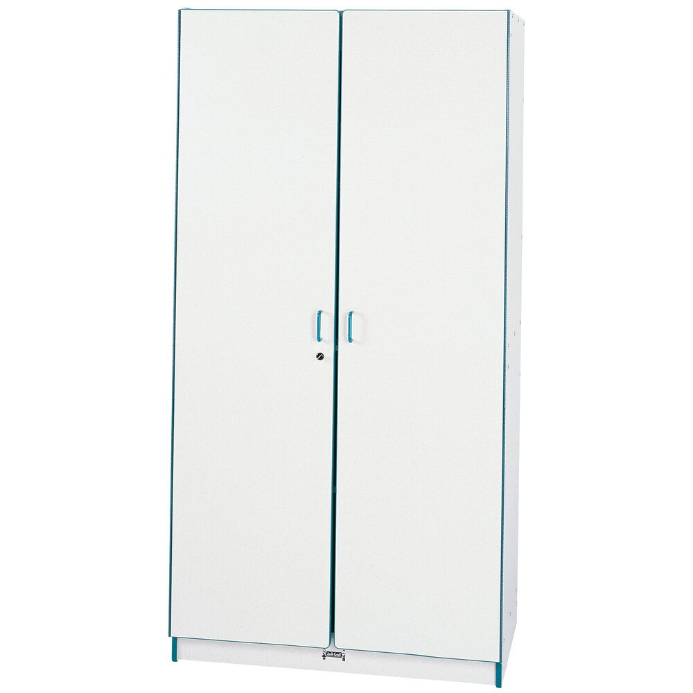 Rainbow Accents 5950JC005 36" x 24" x 72" Locking 4-Section Teal TRUEdge Freckled-Gray Laminate Storage Closet