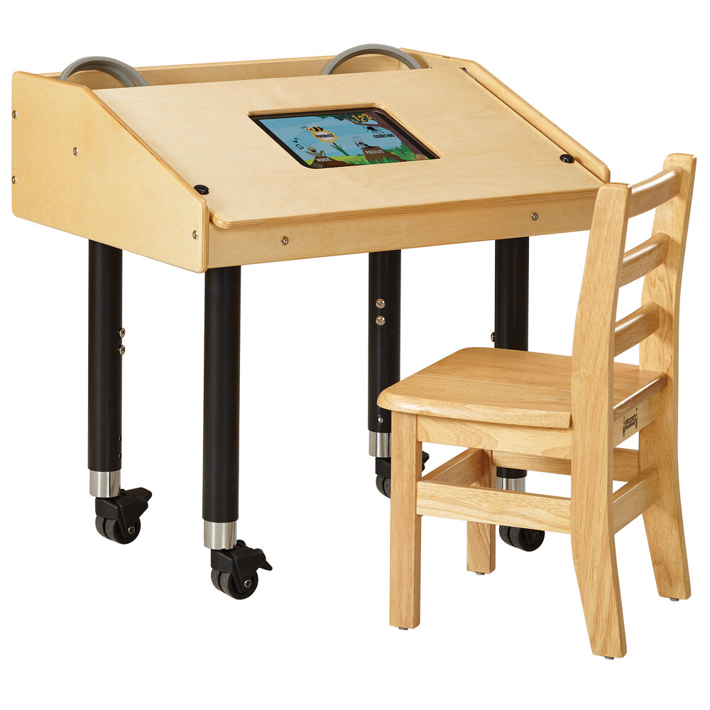 Jonti-Craft Baltic Birch 3395JCM 27" x 21" x 27"-38" Mobile Children's Single Wood Tablet Table with Rear Storage