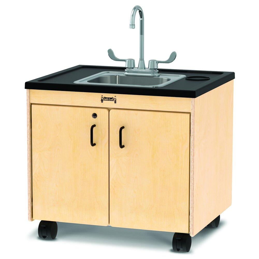 Jonti-Craft Baltic Birch 1371JC 28 1/2" x 23 1/2" x 26" Mobile Clean Hands Helper with Stainless Steel Sink