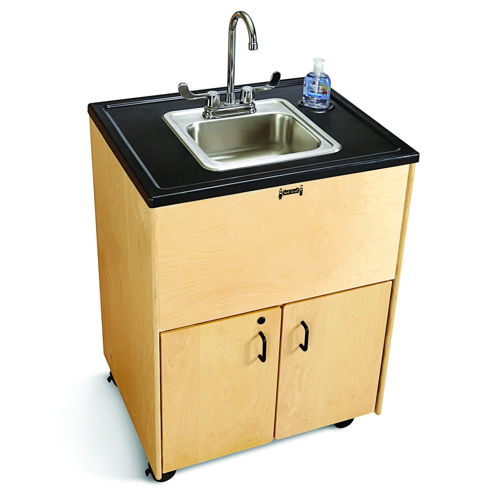 Jonti-Craft Baltic Birch 1373JC 28 1/2" x 23 1/2" x 38" Mobile Clean Hands Helper with Stainless Steel Sink