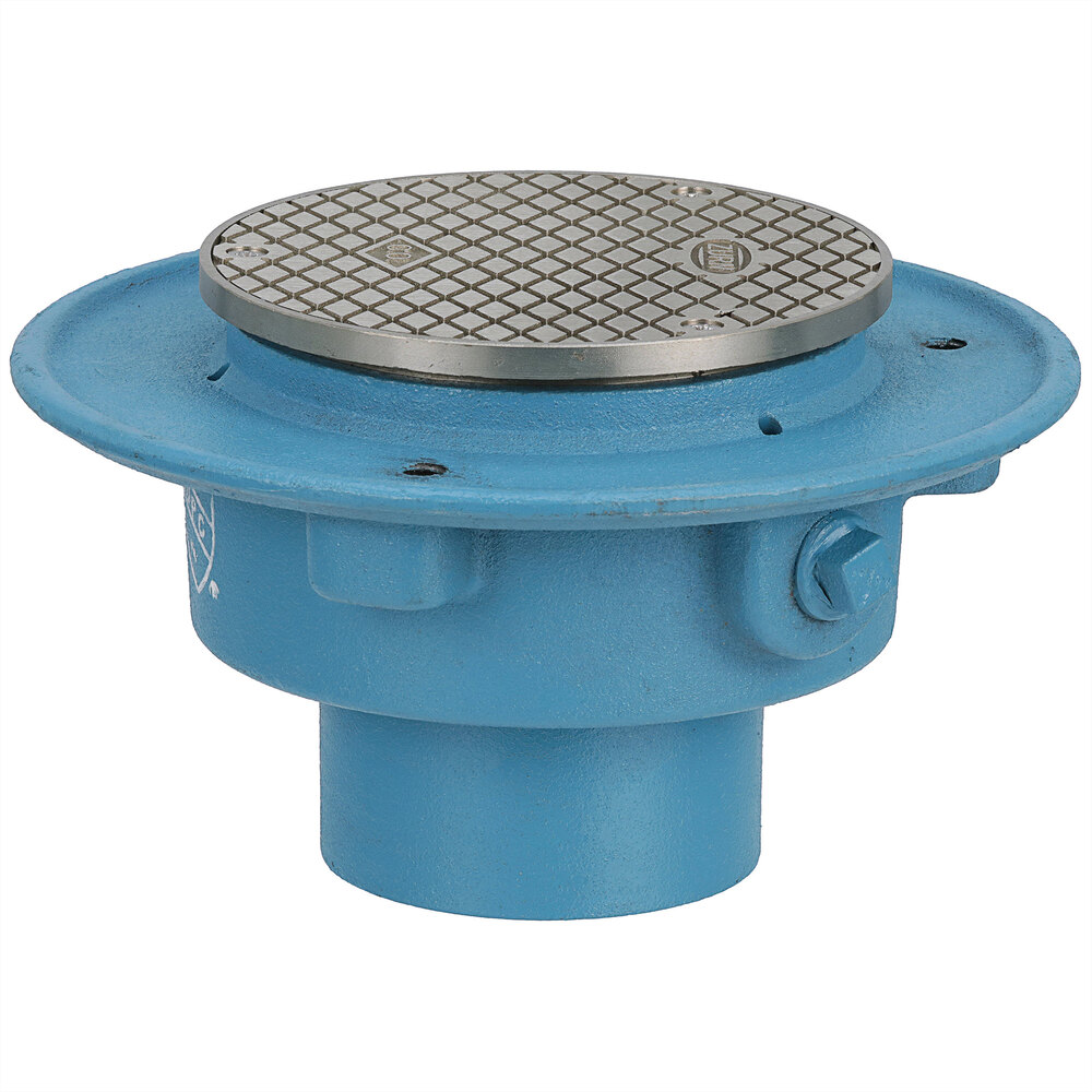 Zurn Elkay CO2500-NH3 5 3/16" Round Cast Iron Floor Drain Access / Cleanout with Nickel Head and 3" No-Hub Connection