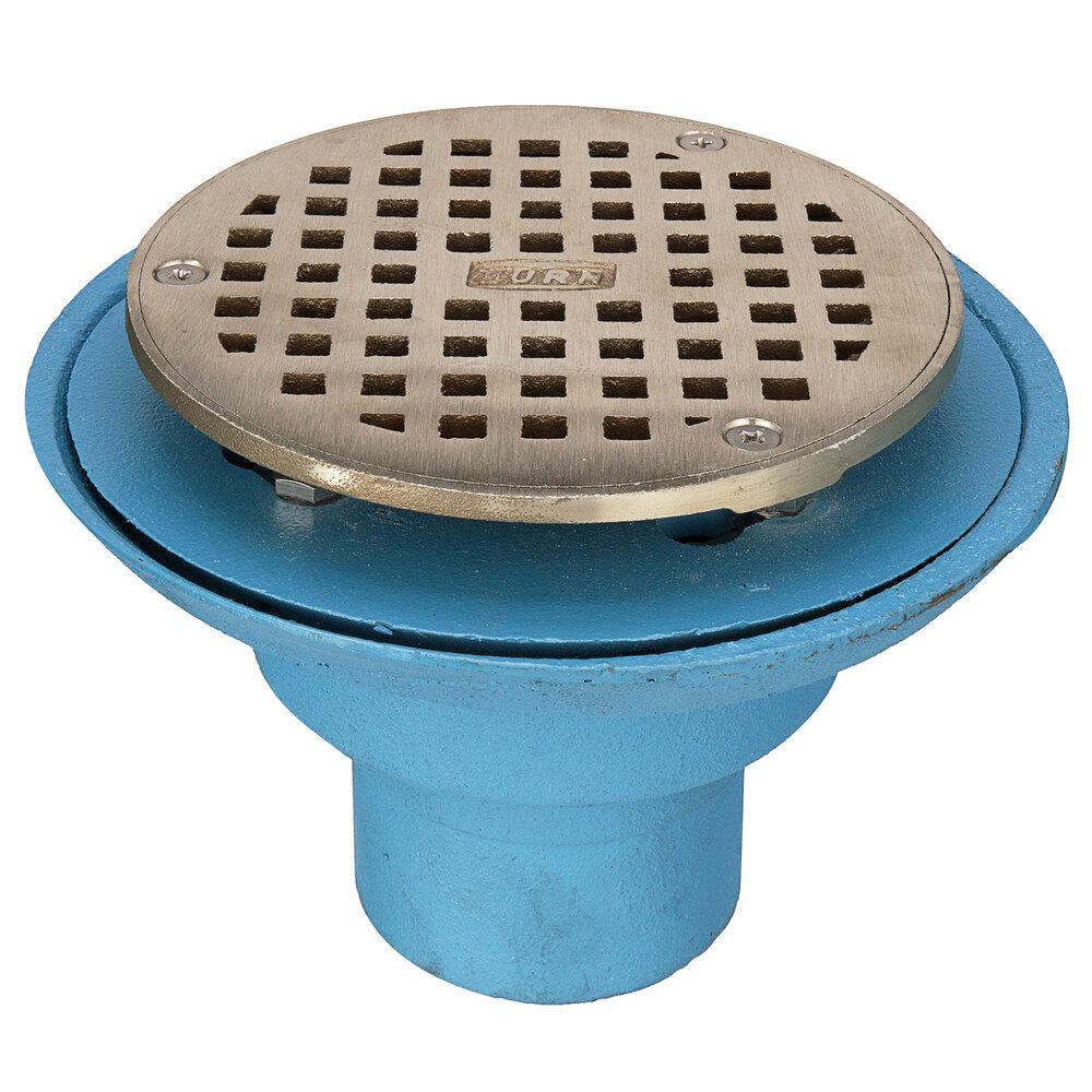 Zurn Elkay FD2254-NH2-R5 2" Cast Iron Adjustable Shower Drain with 5 3/16" Round Strainer, 2" No-Hub Outlet