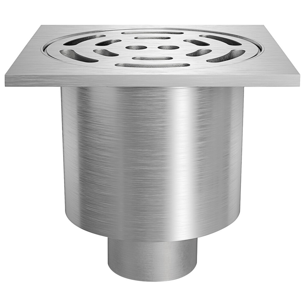Zurn Elkay Z1830-6NH-12S-USA 12" Square Type 304 Stainless Steel Industrial Sanitary Floor Drain with Deep Body, Heavy-Duty Slotted Grate, and 6" No-Hub Outlet