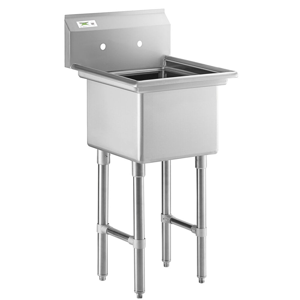 Regency 22" 16-Gauge Stainless Steel One Compartment Commercial Sink with Stainless Steel Legs, Cross Bracing, and without Drainboard - 17" x 17" x 12" Bowl