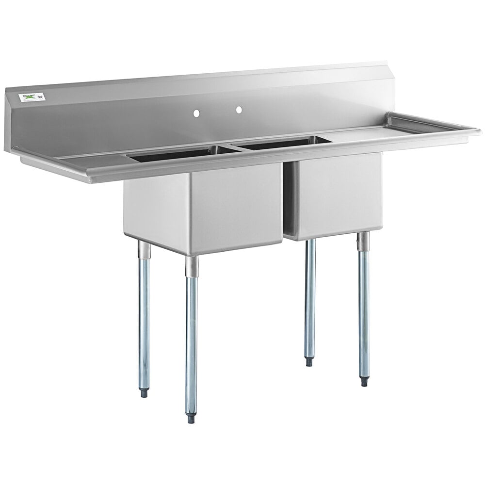Regency 72" 16-Gauge Stainless Steel Two Compartment Commercial Sink with Galvanized Steel Legs and 2 Drainboards - 17" x 17" x 12" Bowls