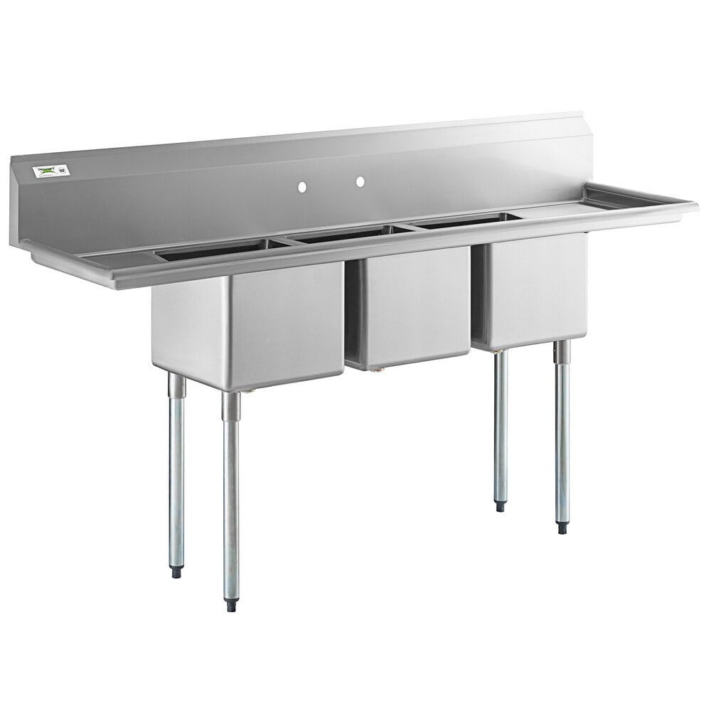 Regency 79" 16-Gauge Stainless Steel Three Compartment Commercial Sink with Galvanized Steel Legs and 2 Drainboards - 15" x 15" x 12" Bowls