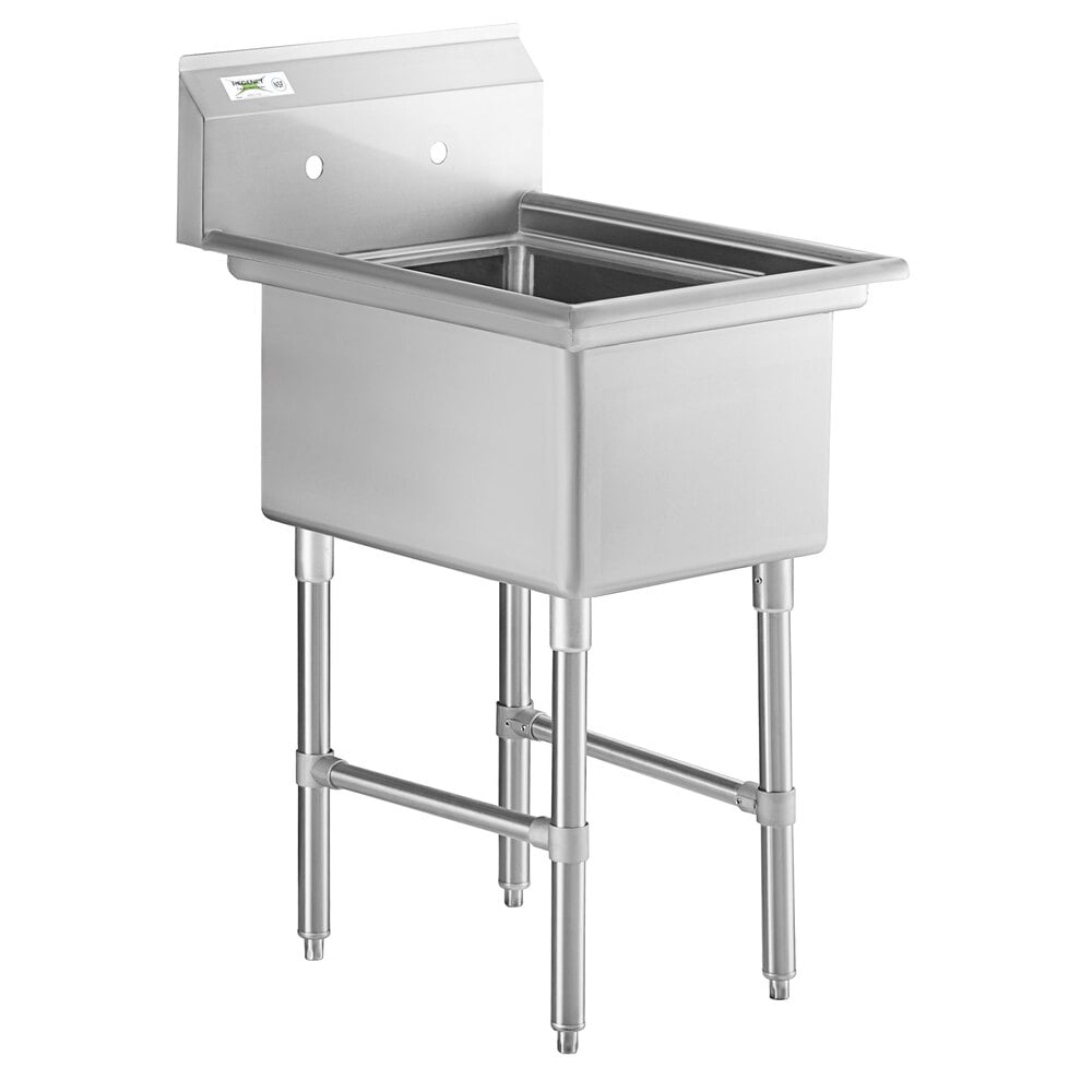 Regency 22" 16-Gauge Stainless Steel One Compartment Commercial Sink with Stainless Steel Legs, Cross Bracing, and without Drainboards - 17" x 23" x 12" Bowl