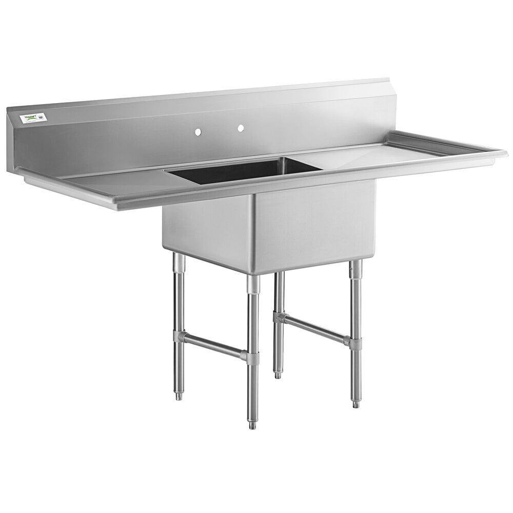 Regency 71" 16-Gauge Stainless Steel One Compartment Commercial Sink with Stainless Steel Legs, Cross Bracing, and 2 Drainboards - 23" x 23" x 12" Bowl