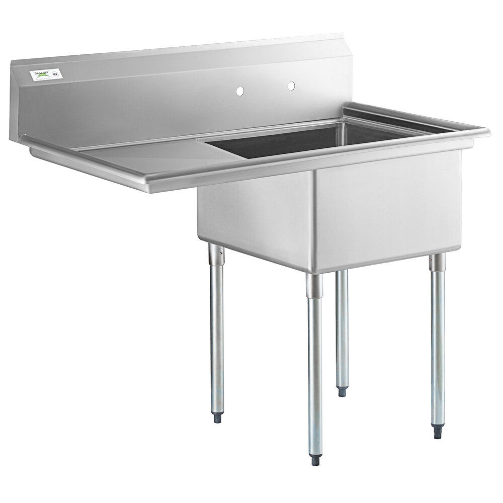 Regency 16 Gauge Stainless Steel One Compartment Commercial Sink with Galvanized Steel Legs and 1 Drainboard - 23" x 23" x 12" Bowl - Left Drainboard