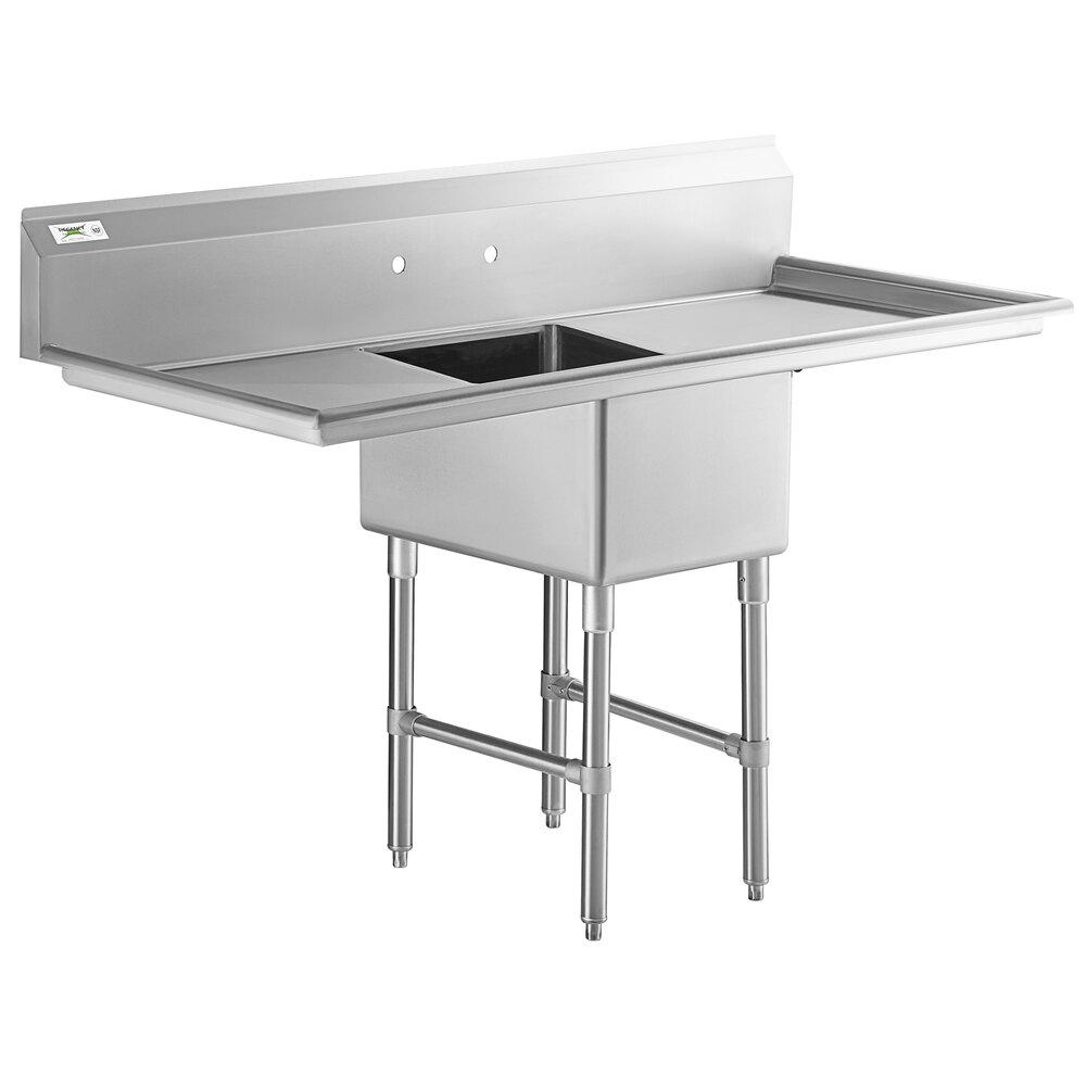 Regency 65" 16-Gauge Stainless Steel One Compartment Commercial Sink with Stainless Steel Legs, Cross Bracing, and 2 Drainboards - 17" x 23" x 12" Bowl