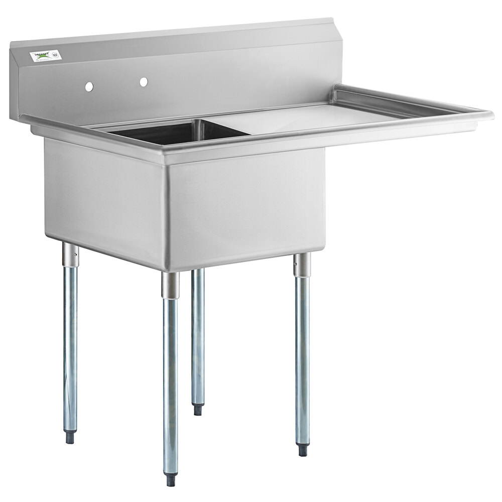 Regency 16 Gauge Stainless Steel One Compartment Commercial Sink with Galvanized Steel Legs and 1 Drainboard - 23" x 23" x 12" Bowl - Right Drainboard