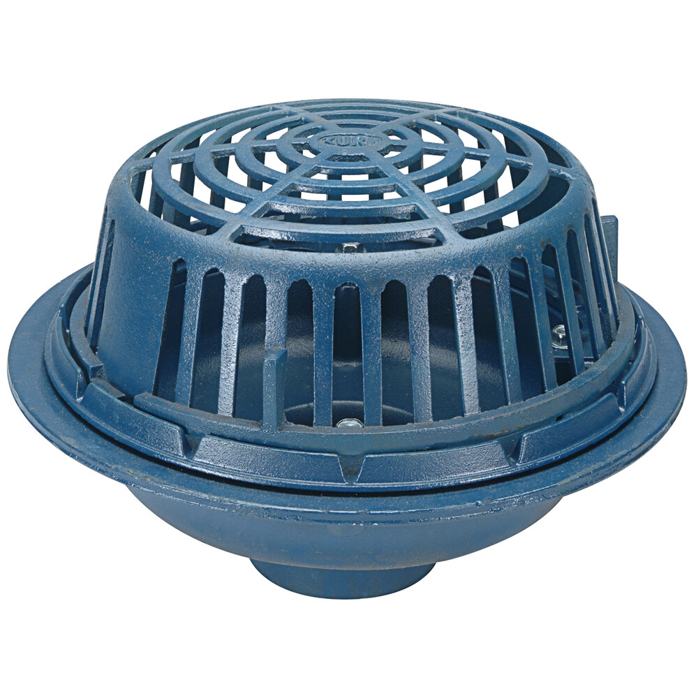 Zurn Elkay Z100-3NH-DP 15" Cast Iron Roof Drain with Top-Set Deck Plate, Low Silhouette Poly Dome, and 3" No-Hub Outlet