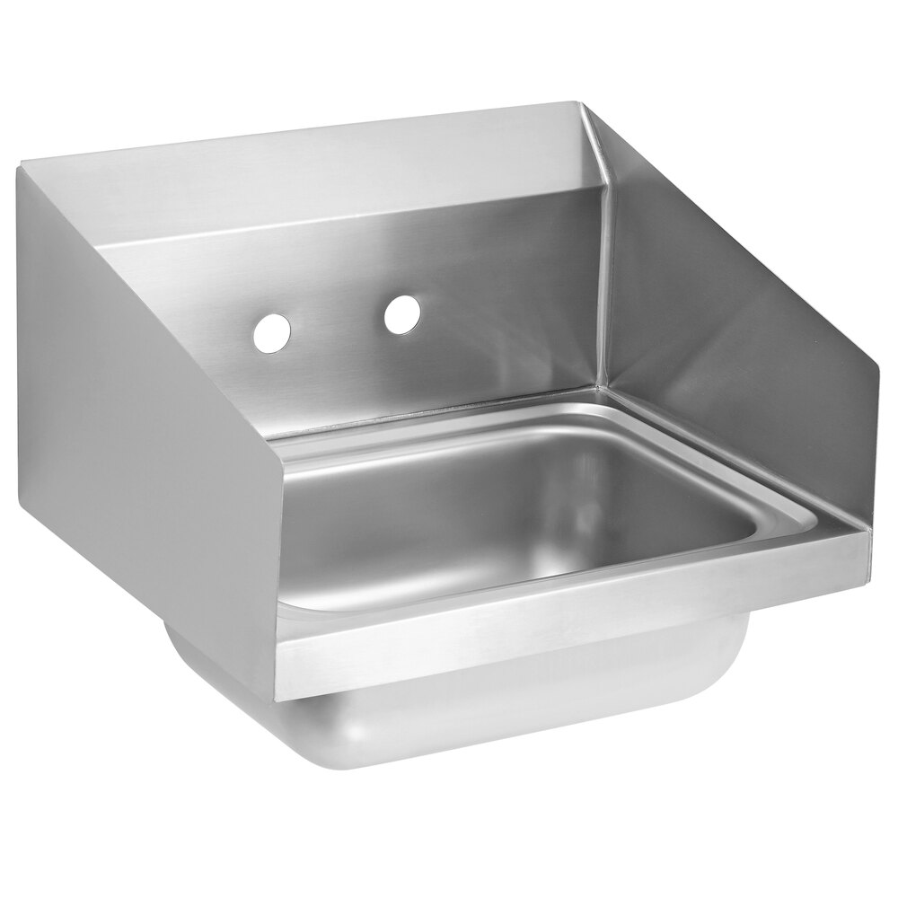 Vollrath 1410CS 17" x 15" 20-Gauge Stainless Steel Wall Mounted Hand Sink with Strainer, Splash Guards, and 4" Centers for Gooseneck Faucet - 5 1/2" Deep