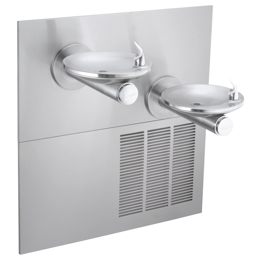 Zurn Elkay ERPBM28K Stainless Steel 8 GPH Bi-Level Wall Mount Non-Filtered Drinking Fountain with Splash-Resistant Oval Basin - 115V - Chilled