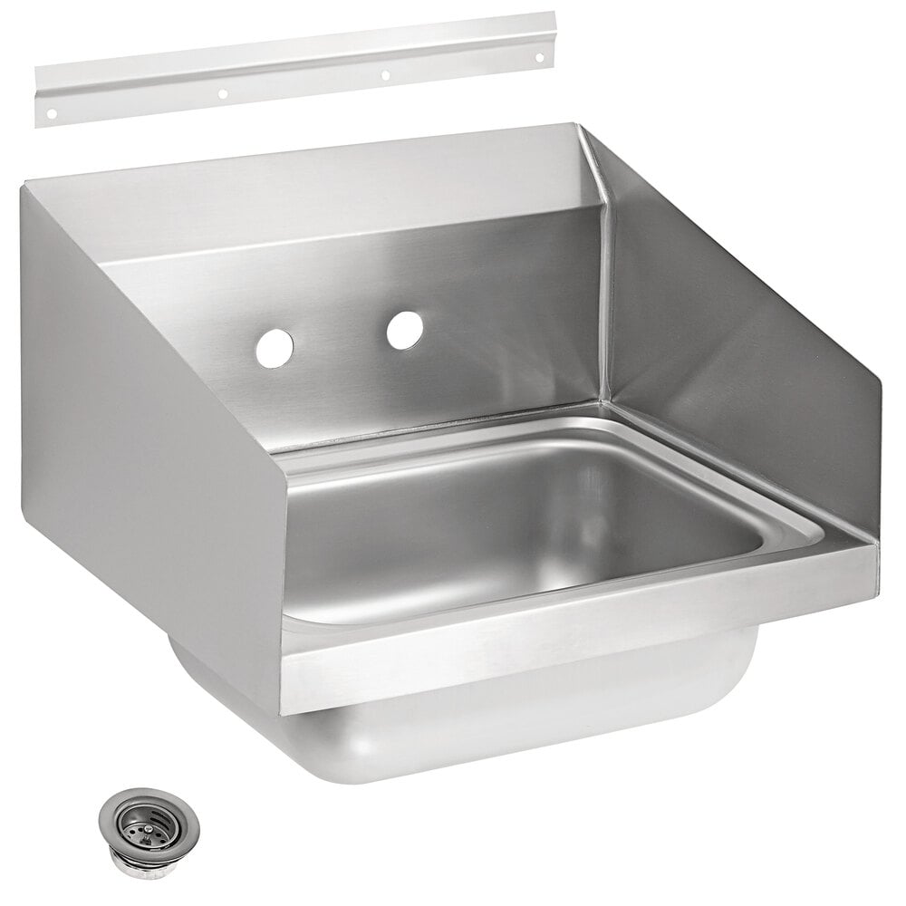 Vollrath 1410-0 17" x 15" 20-Gauge Stainless Steel Wall Mounted Hand Sink with Splash Guards and 4" Centers for Gooseneck Faucet - 5 1/2" Deep