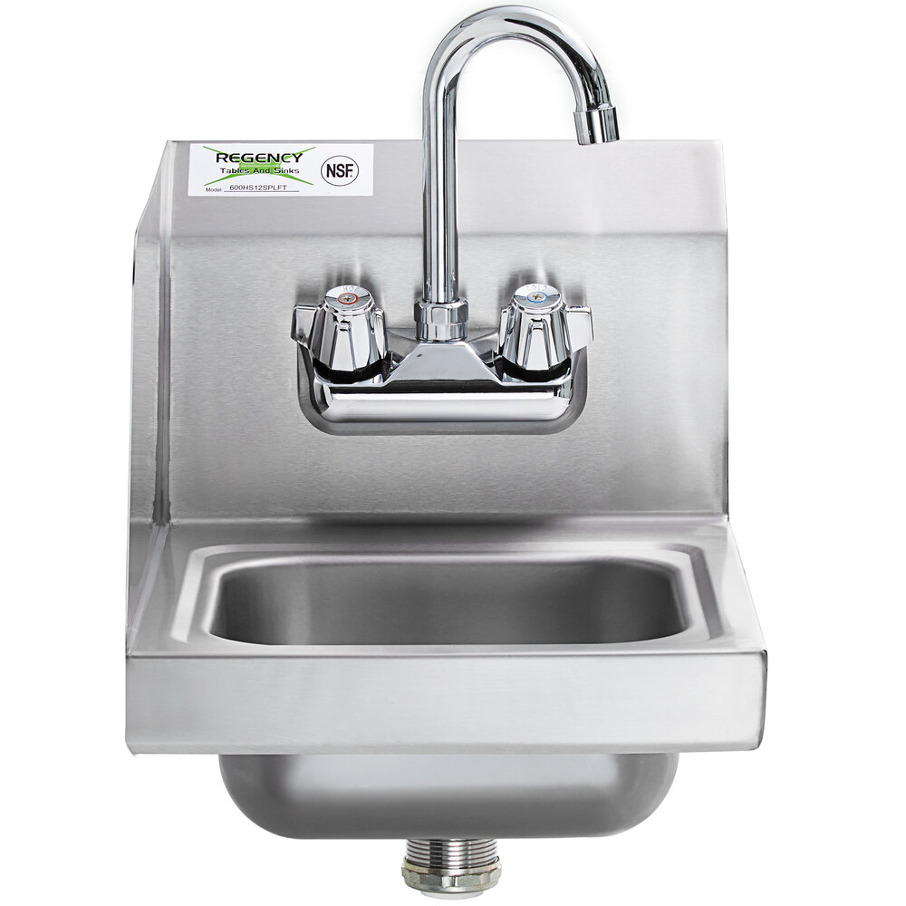 Regency 12" x 16" Wall Mounted Hand Sink with Gooseneck Faucet and Left Side Splash