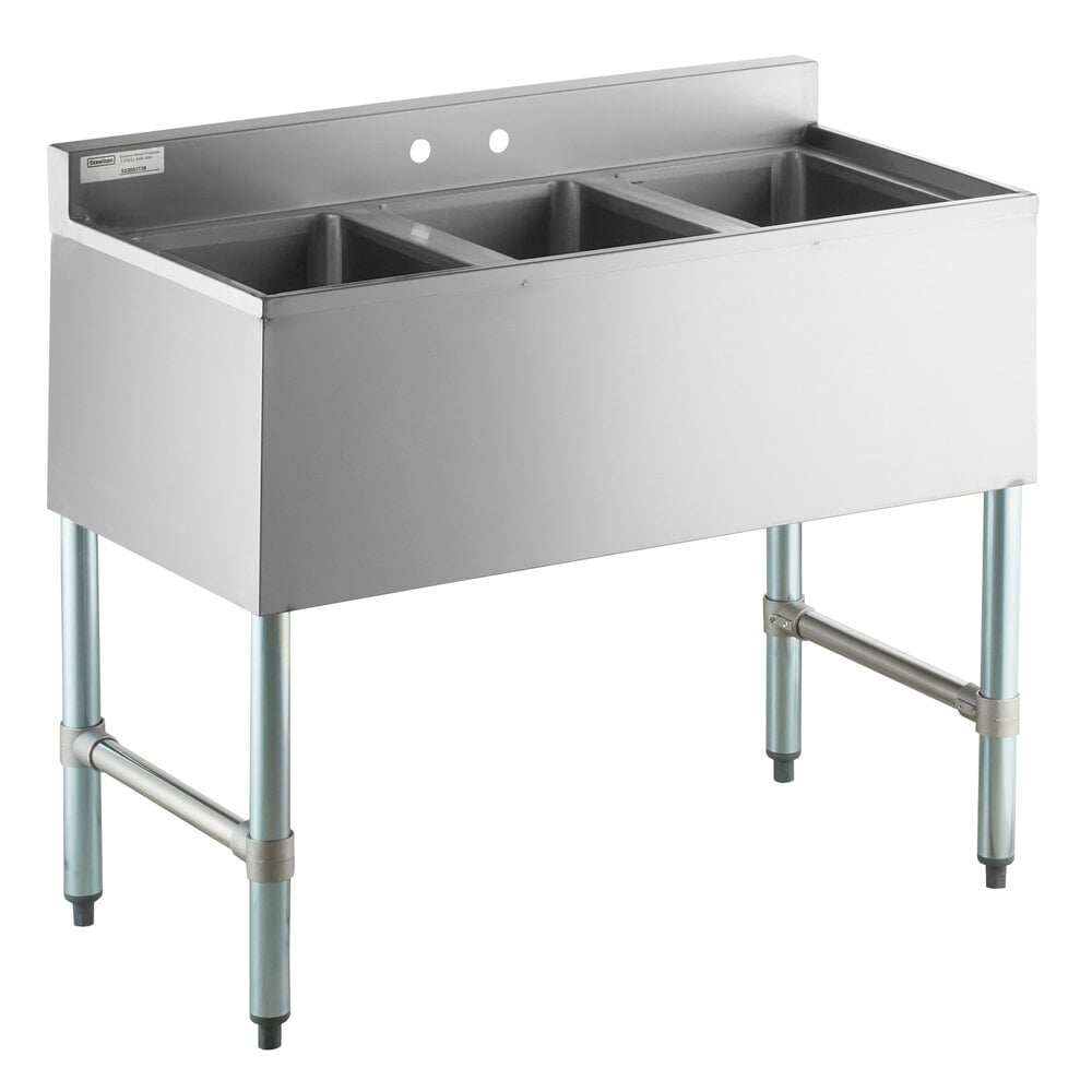 Steelton 3 Bowl 18 Gauge Underbar Sink - 38" x 18 3/4"