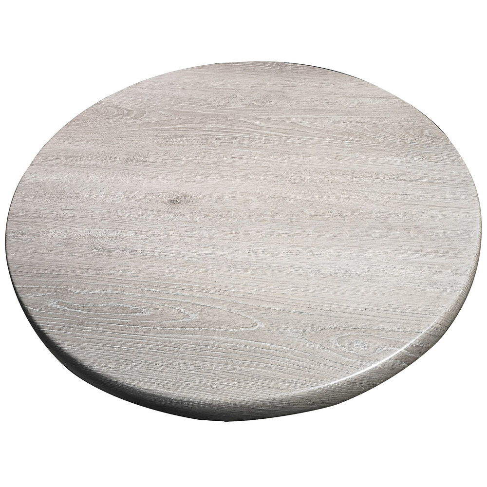 American Tables & Seating ATO28-212 27 1/2" Round Grey Oak Isotop Outdoor Tabletop