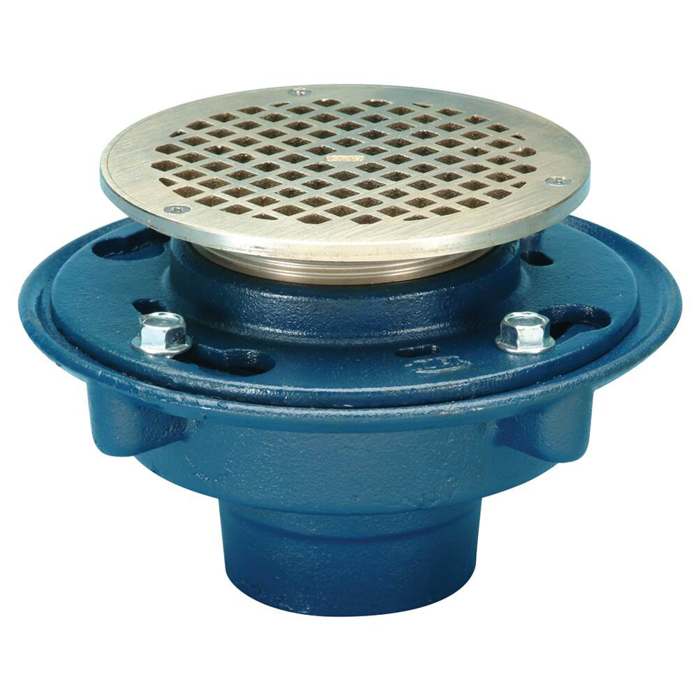 Zurn Elkay ZN415-4NH-5B-P Cast Iron Floor Drain with 5" Round Type B Polished Nickel Bronze Strainer, 4" No-Hub Outlet, and Trap Primer Connection