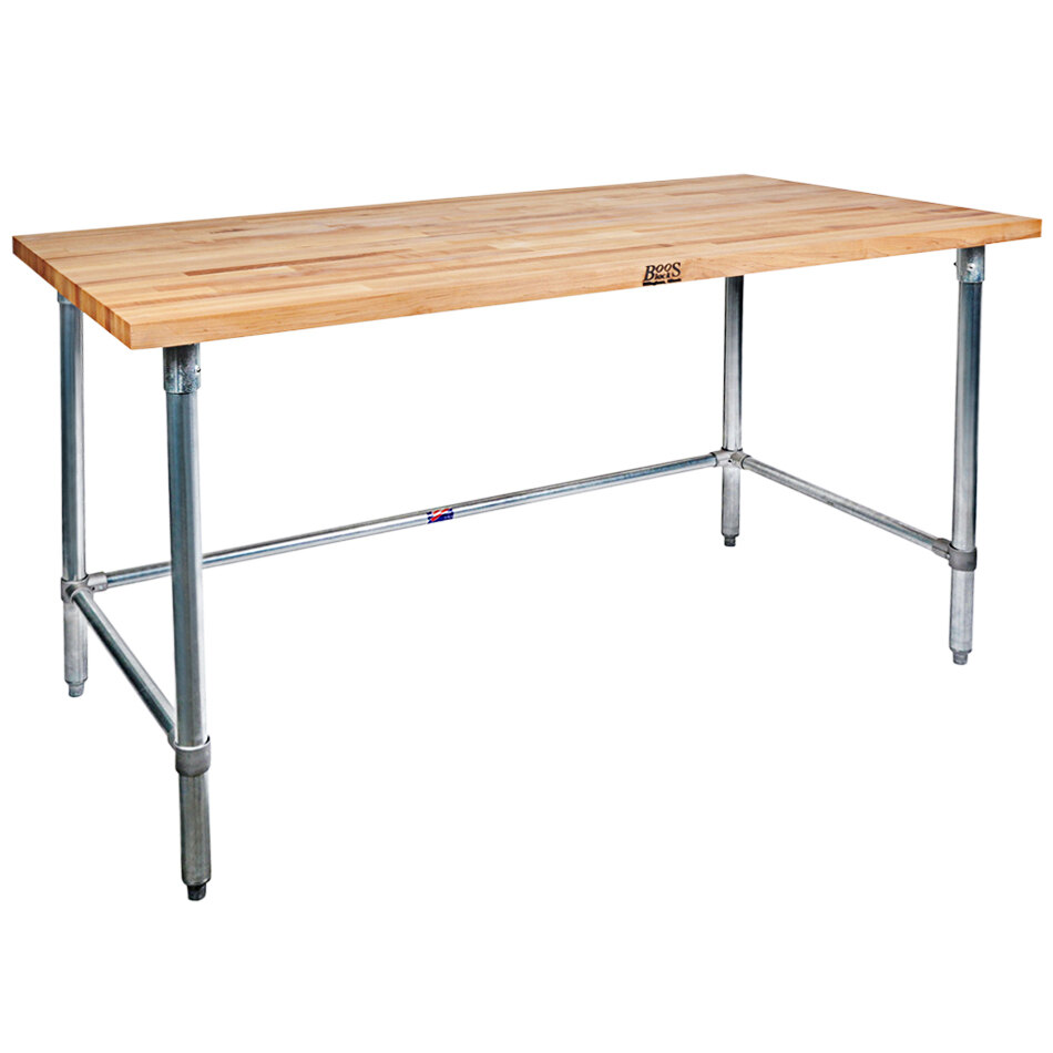 John Boos & Co. SNB12 Wood Top Work Table with Stainless Steel Base - 30" x 120"