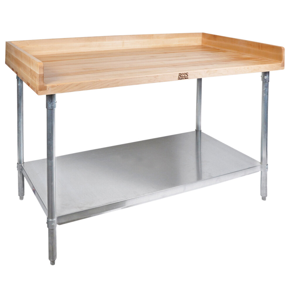 John Boos & Co. DNS16 Wood Top Baker's Table with Galvanized Base and Adjustable Undershelf - 36" x 84"