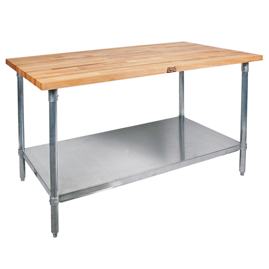 John Boos & Co. TNS17A Wood Top Work Table with Stainless Steel Base and Adjustable Undershelf - 36" x 108"