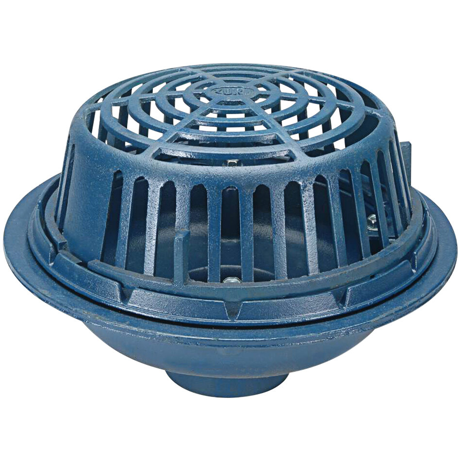 Zurn Elkay ZC100-6NH-DP 15" Cast Iron Roof Drain with Top-Set Deck Plate, Low Silhouette Cast Iron Dome, and 6" No-Hub Outlet