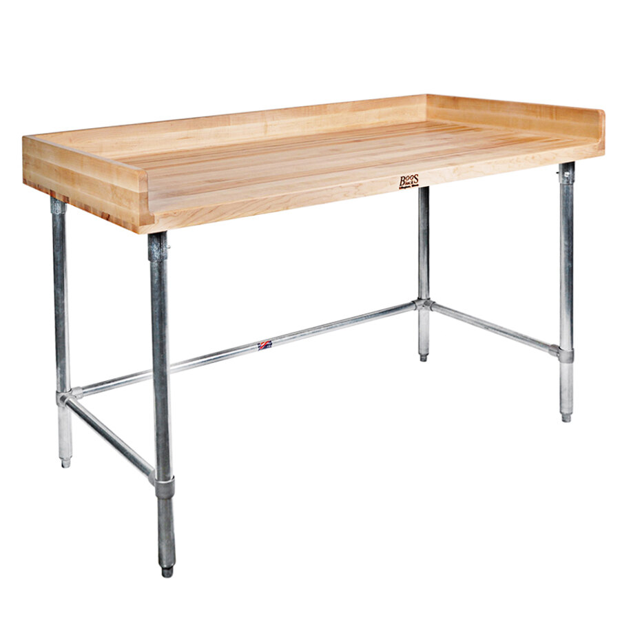 John Boos & Co. DSB01 Wood Top Baker's Table with Stainless Steel Base - 24" x 48"