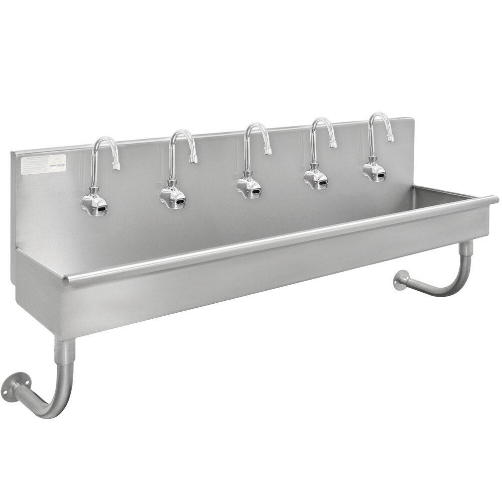 Advance Tabco 19-18-100EFADA 16-Gauge ADA Multi-Station Hand Sink with 5" Deep Bowl and 5 Electronic Faucets - 100" x 17 1/2"