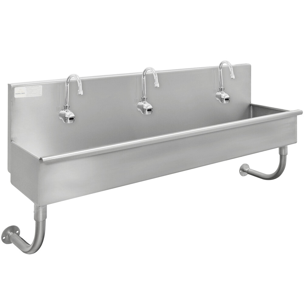 Advance Tabco 19-18-60EFADA 16-Gauge ADA Multi-Station Hand Sink with 5" Deep Bowl and 3 Electronic Faucets - 60" x 19 1/2"