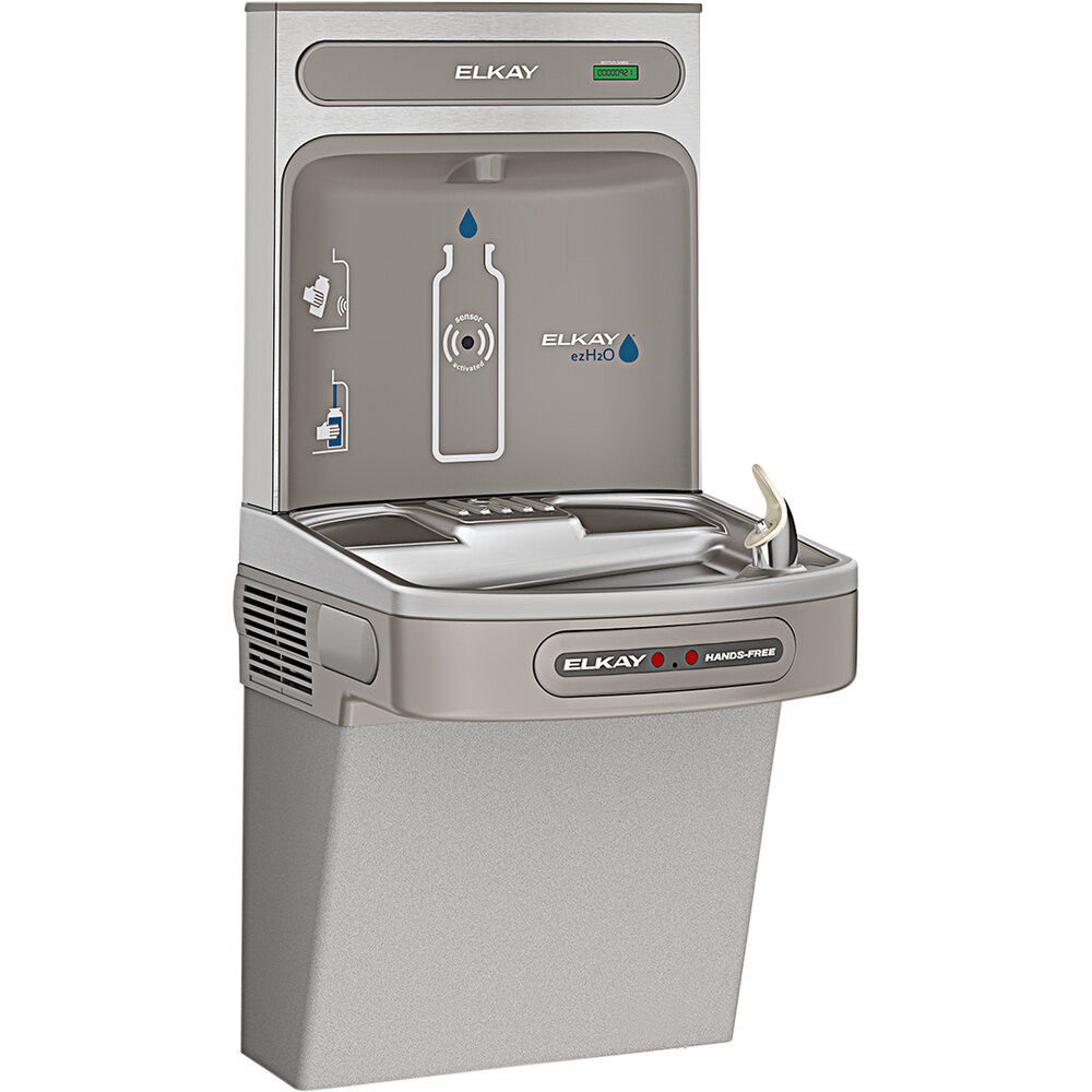 Zurn Elkay EZO8WSLK EZH2O Light Gray 8 GPH Wall Mount Non-Filtered Bottle Filling Station with Hands-Free Fountain - 115V - Chilled