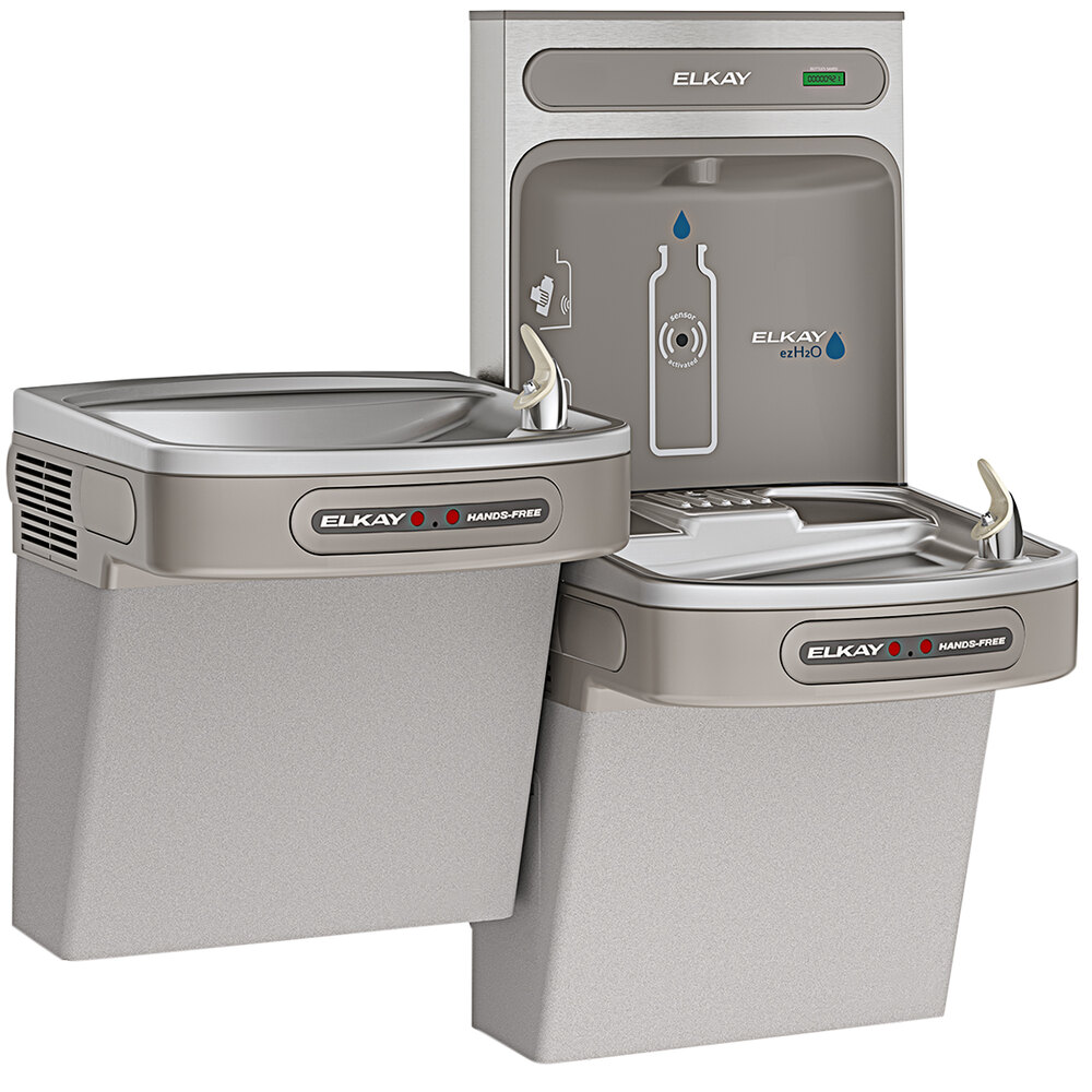 Zurn Elkay EZOOTL8WSLK Light Gray 1.1 GPM Dual Hands-Free Non-Filtered Bottle Filling Station with Bi-Level Drinking Fountain and Vinyl Finish - 115V - Chilled