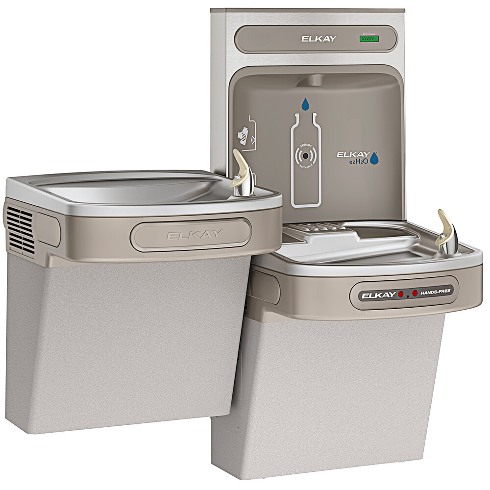 Zurn Elkay EZOTL8WSLK Light Gray 1.1 GPM Hands-Free Non-Filtered Bottle Filling Station with Bi-Level Drinking Fountain and Vinyl Finish - 115V - Chilled